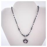 Hematite Bead Flower Pendant Necklace