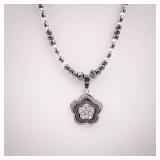 Hematite Bead Flower Pendant Necklace