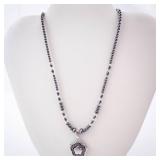 Hematite Bead Flower Pendant Necklace