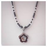 Hematite Bead Flower Pendant Necklace