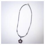 Hematite Bead Flower Pendant Necklace