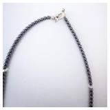 Hematite Bead Flower Pendant Necklace