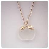 Apple Pendant Necklace - Gold Tone with Leaf Accent