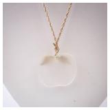 Apple Pendant Necklace - Gold Tone with Leaf Accent
