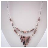 Jasper & Sterling Silver Necklace with Pink Jasper Fringe Beads