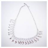 Necklace - Silver-Tone Leaf Fringe with Dangling Teardrop Charms