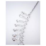 Necklace - Silver-Tone Leaf Fringe with Dangling Teardrop Charms