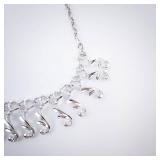 Necklace - Silver-Tone Leaf Fringe with Dangling Teardrop Charms
