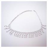 Necklace - Silver-Tone Leaf Fringe with Dangling Teardrop Charms