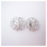 Vintage Floral Filigree Clip-On Earrings - Silver Tone, Pair
