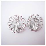 Vintage Floral Filigree Clip-On Earrings - Silver Tone, Pair