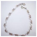 Sterling Silver Swirl-Link Anklet with Heart Charm