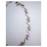 Sterling Silver Swirl-Link Anklet with Heart Charm