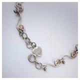 Sterling Silver Swirl-Link Anklet with Heart Charm