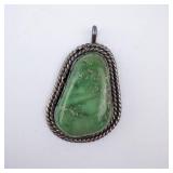 Teardrop Pendant - Sterling Silver Rope-Edge Bezel - Green Cabochon