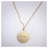 Aries Disc Pendant Necklace - Gold Tone Zodiac Constellation Jewelry