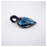 Murano Glass Teardrop Pendant - Hand-Painted Blue Floral Design