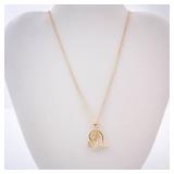 Vermeil Heart Pendant CZ Necklace - Gold Tone Chain