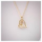 Vermeil Heart Pendant CZ Necklace - Gold Tone Chain