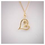 Vermeil Heart Pendant CZ Necklace - Gold Tone Chain
