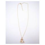 Vermeil Heart Pendant CZ Necklace - Gold Tone Chain