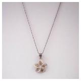 Flower Pendant Necklace - Five-Petal Flower with Center Stone