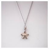Flower Pendant Necklace - Five-Petal Flower with Center Stone