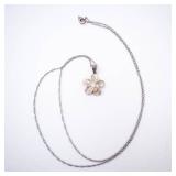 Flower Pendant Necklace - Five-Petal Flower with Center Stone