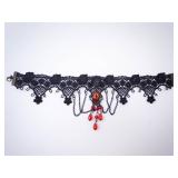 Vintage Black Lace Red Crystal Choker Necklace