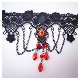 Vintage Black Lace Red Crystal Choker Necklace