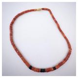 Coral Shell Necklace - Orange Coral Bead Jewelry with Black Accent Clasp