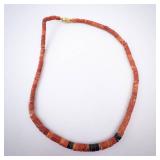 Coral Shell Necklace - Orange Coral Bead Jewelry with Black Accent Clasp