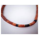 Coral Shell Necklace - Orange Coral Bead Jewelry with Black Accent Clasp