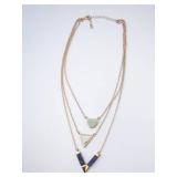 Layered Geometric Pendant Necklace - Rose Gold-Tone with Teal Arc, White Triangle, Blue V