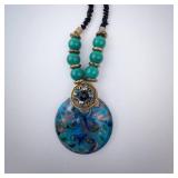 Bohemian Turquoise Bead Necklace - Blue Swirl Pendant