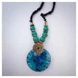 Bohemian Turquoise Bead Necklace - Blue Swirl Pendant