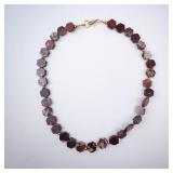 Necklace - Brown Hexagon Bead (Agate?), Faceted Stone, Gold Clasp