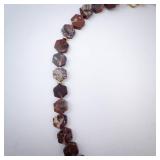 Necklace - Brown Hexagon Bead (Agate?), Faceted Stone, Gold Clasp