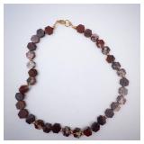 Necklace - Brown Hexagon Bead (Agate?), Faceted Stone, Gold Clasp
