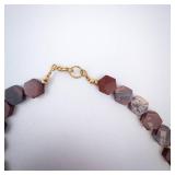 Necklace - Brown Hexagon Bead (Agate?), Faceted Stone, Gold Clasp