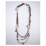 Beaded Multi-Strand Necklace - Turquoise, White, Brown Beads with Gold Discs