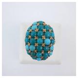 14K Turquoise Cabachon Cluster Ring. Size 5.25