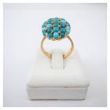 14K Turquoise Cabachon Cluster Ring. Size 5.25