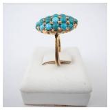 14K Turquoise Cabachon Cluster Ring. Size 5.25