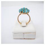 14K Turquoise Cabachon Cluster Ring. Size 5.25