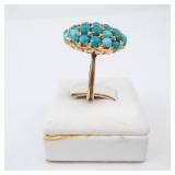 14K Turquoise Cabachon Cluster Ring. Size 5.25