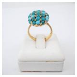 14K Turquoise Cabachon Cluster Ring. Size 5.25