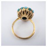 14K Turquoise Cabachon Cluster Ring. Size 5.25