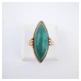 18K Gold Ring with Green Jade Cabochon - Stamped 750