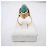 18K Gold Ring with Green Jade Cabochon - Stamped 750